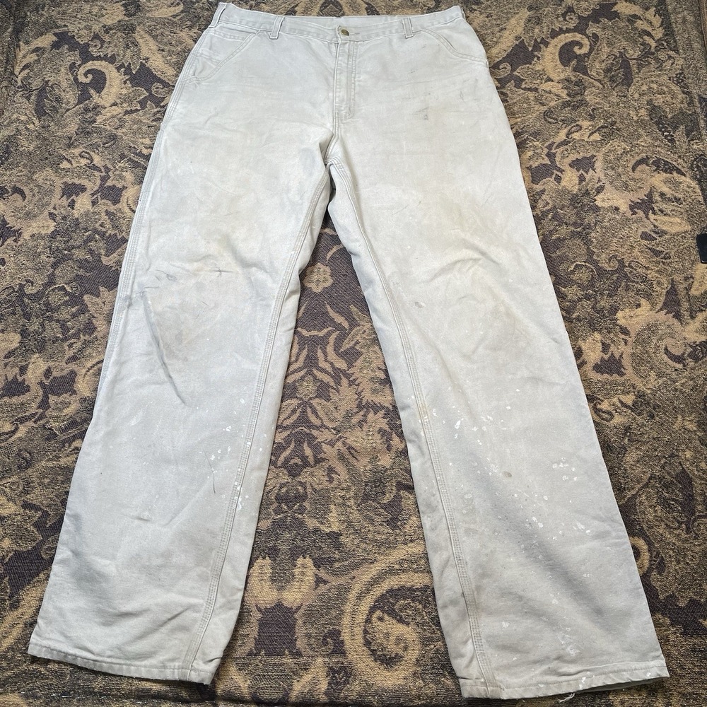Vtg Carhartt Work Pants Mens Size 36x34 Stone Gray Original Fit Distressed